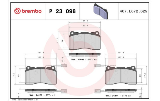 Brake Pad Set, disc brake P 23 098 Brembo, Image 2