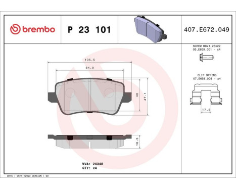 Brake Pad Set, disc brake P 23 101 Brembo, Image 3