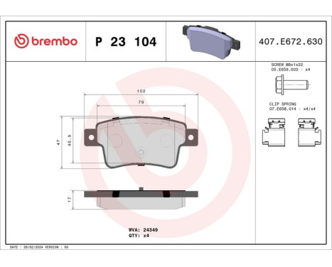 Brake Pad Set, disc brake P 23 104 Brembo, Image 3