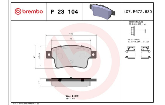 Brake Pad Set, disc brake P 23 104 Brembo, Image 2