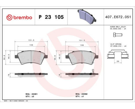 Brake Pad Set, disc brake P 23 105 Brembo, Image 3