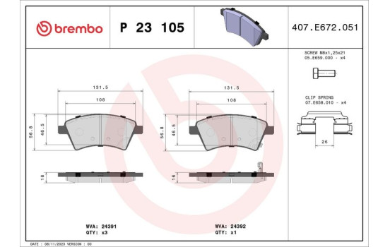 Brake Pad Set, disc brake P 23 105 Brembo, Image 2