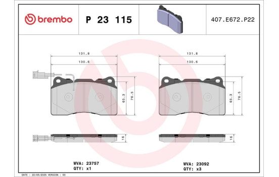 Brake Pad Set, disc brake P 23 115 Brembo, Image 2