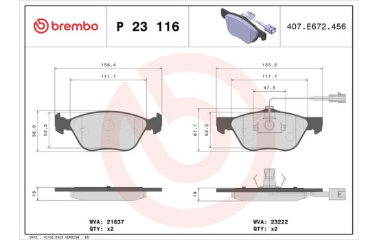 Brake Pad Set, disc brake P 23 116 Brembo, Image 2