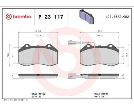 Brake pad set, disc brake P 23 117X Brembo
