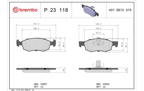 Brake Pad Set, disc brake P 23 118 Brembo, Image 2