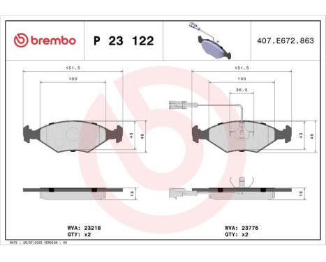 Brake Pad Set, disc brake P 23 122 Brembo, Image 3