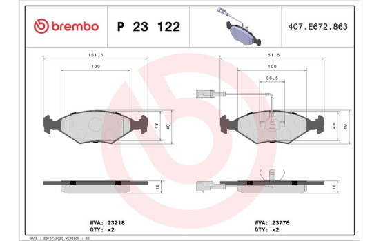 Brake Pad Set, disc brake P 23 122 Brembo, Image 2