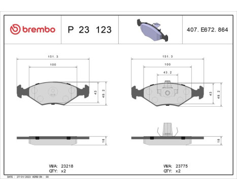 Brake Pad Set, disc brake P 23 123 Brembo, Image 3