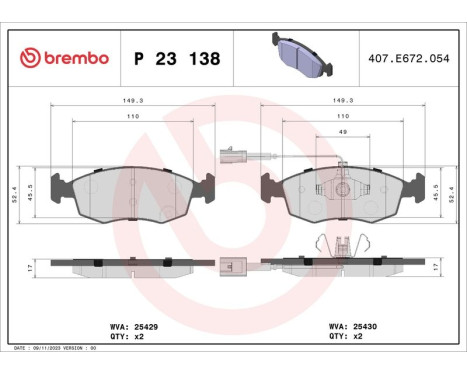 Brake Pad Set, disc brake P 23 138 Brembo, Image 3