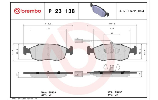 Brake Pad Set, disc brake P 23 138 Brembo, Image 2