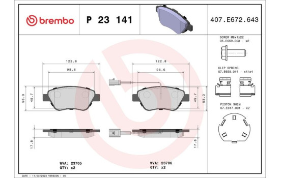 Brake Pad Set, disc brake P 23 141 Brembo, Image 2