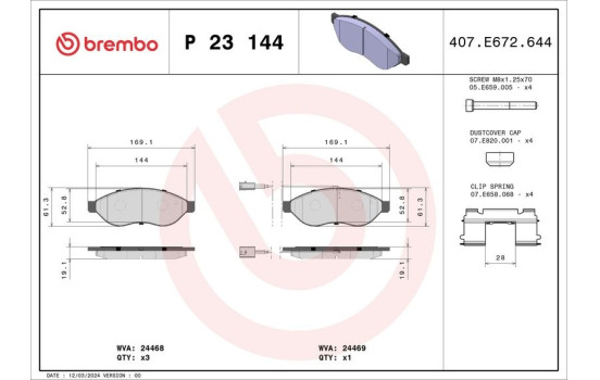 Brake Pad Set, disc brake P 23 144 Brembo, Image 2