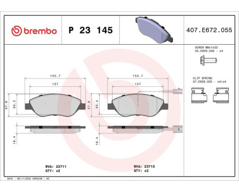 Brake Pad Set, disc brake P 23 145 Brembo, Image 3