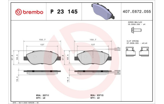 Brake Pad Set, disc brake P 23 145 Brembo, Image 2