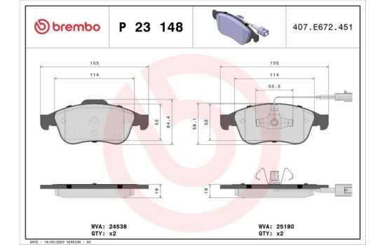 Brake Pad Set, disc brake P 23 148 Brembo, Image 2