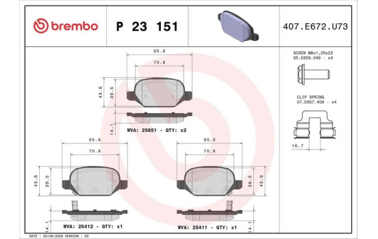 Brake Pad Set, disc brake P 23 151 Brembo, Image 3