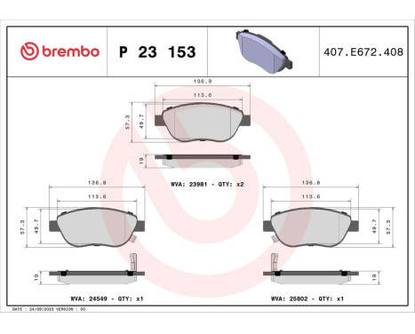 Brake Pad Set, disc brake P 23 153 Brembo, Image 5