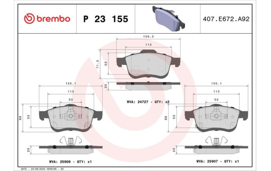 Brake Pad Set, disc brake P 23 155 Brembo, Image 2