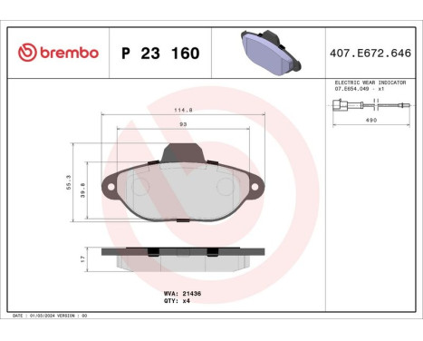 Brake Pad Set, disc brake P 23 160 Brembo, Image 3