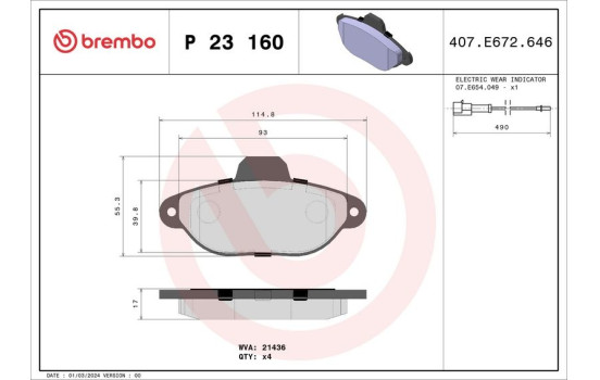 Brake Pad Set, disc brake P 23 160 Brembo, Image 2
