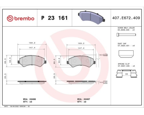 Brake Pad Set, disc brake P 23 161 Brembo, Image 3