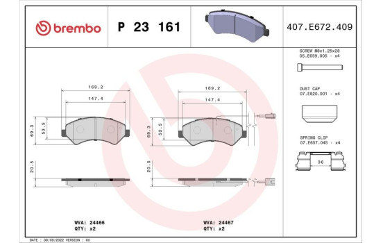 Brake Pad Set, disc brake P 23 161 Brembo, Image 2