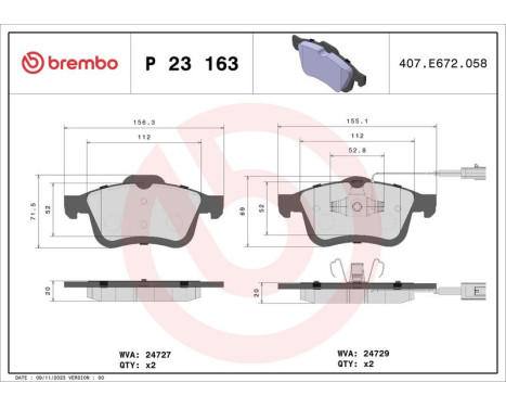 Brake Pad Set, disc brake P 23 163 Brembo, Image 3