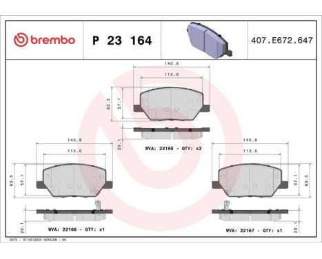 Brake Pad Set, disc brake P 23 164 Brembo, Image 3