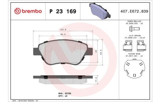 Brake Pad Set, disc brake P 23 169 Brembo, Image 2