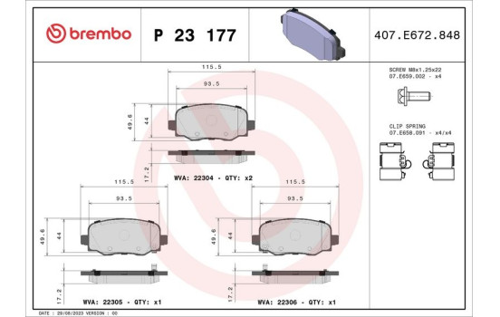 Brake Pad Set, disc brake P 23 177 Brembo, Image 2