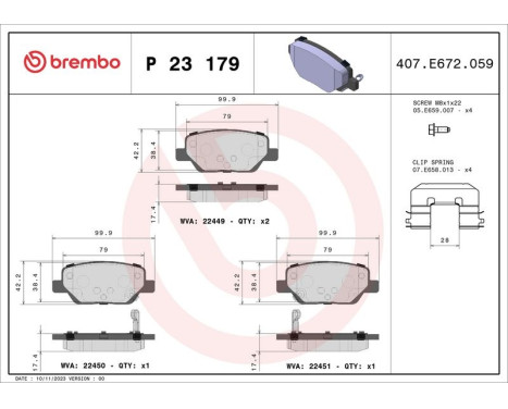 Brake Pad Set, disc brake P 23 179 Brembo, Image 2