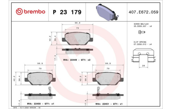 Brake Pad Set, disc brake P 23 179 Brembo