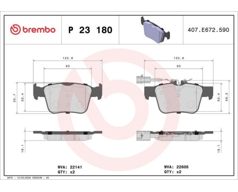 Brake Pad Set, disc brake P 23 180 Brembo, Image 2