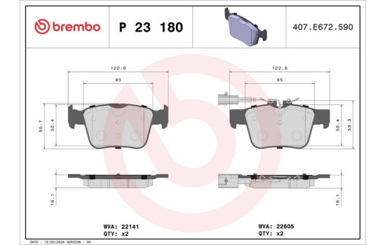 Brake Pad Set, disc brake P 23 180 Brembo