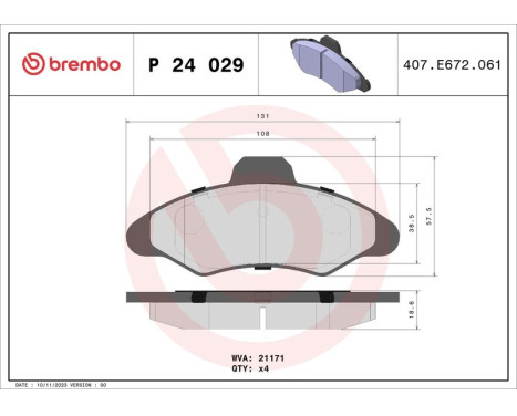 Brake Pad Set, disc brake P 24 029 Brembo, Image 3