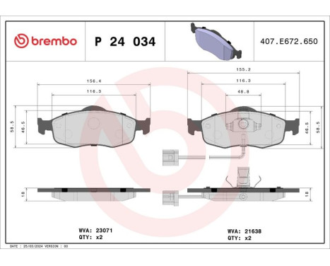 Brake Pad Set, disc brake P 24 034 Brembo, Image 3