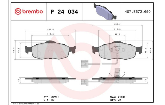 Brake Pad Set, disc brake P 24 034 Brembo, Image 2