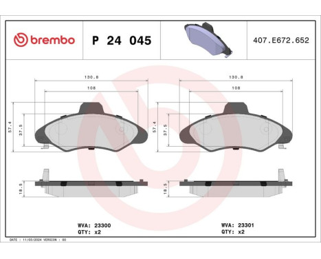 Brake Pad Set, disc brake P 24 045 Brembo, Image 3