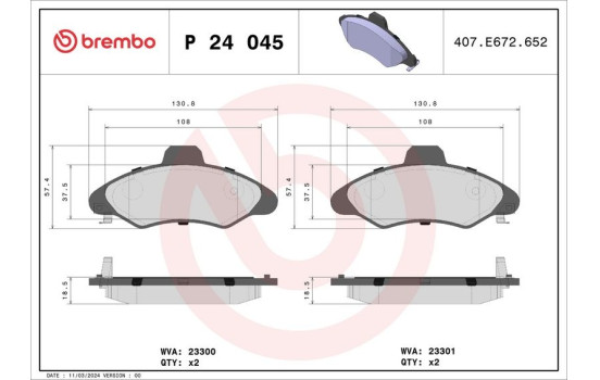 Brake Pad Set, disc brake P 24 045 Brembo, Image 2