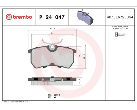 Brake Pad Set, disc brake P 24 047 Brembo, Image 3