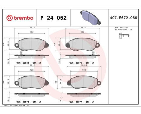 Brake Pad Set, disc brake P 24 052 Brembo, Image 3