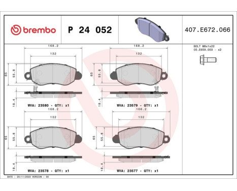 Brake Pad Set, disc brake P 24 052 Brembo, Image 3