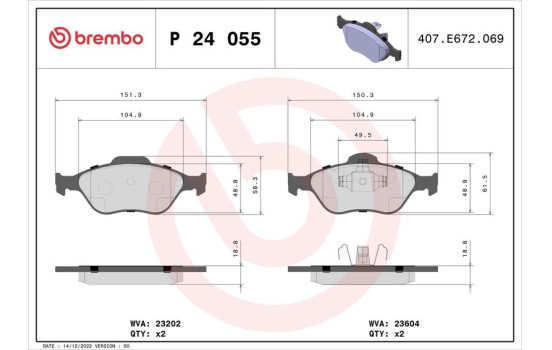 Brake Pad Set, disc brake P 24 055 Brembo