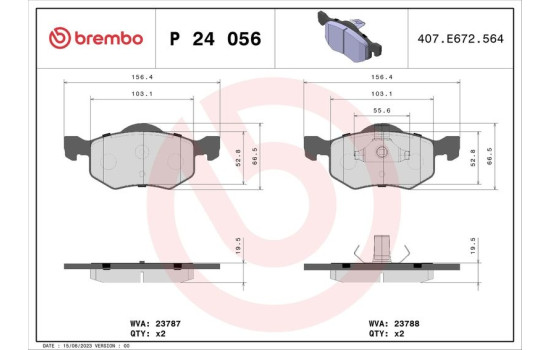 Brake Pad Set, disc brake P 24 056 Brembo, Image 2