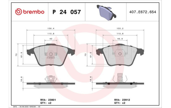 Brake Pad Set, disc brake P 24 057 Brembo, Image 2