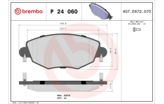 Brake Pad Set, disc brake P 24 060 Brembo, Image 2