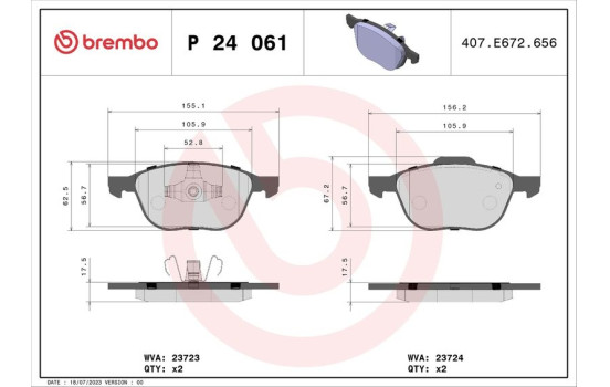 Brake Pad Set, disc brake P 24 061 Brembo, Image 2