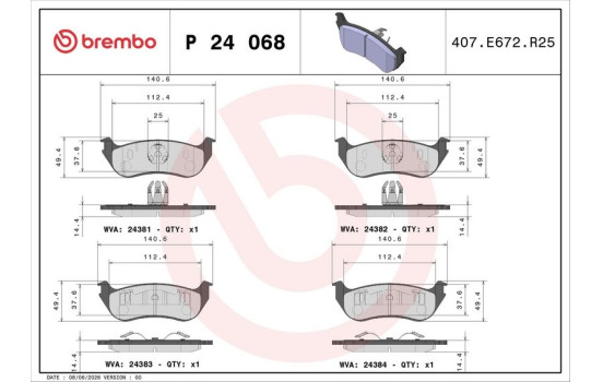 Brake Pad Set, disc brake P 24 068 Brembo, Image 3