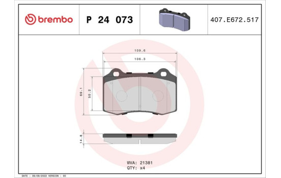 Brake Pad Set, disc brake P 24 073 Brembo, Image 2